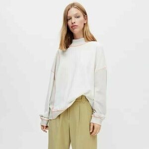 BDG Urban Outfitters Pierre Mock Neck Top Cozy Pullover Cotton White Size Medium